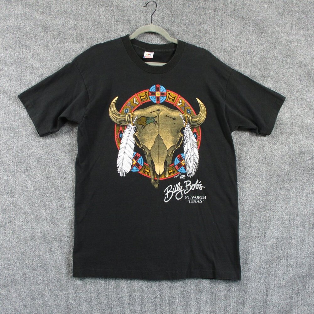 VINTAGE Western Shirt Mens L Black Skull Native Buffalo Single Stitch USA Made